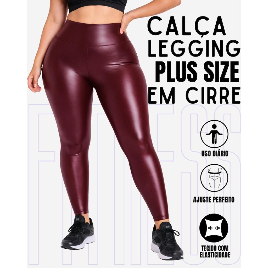 Calça Legging Plus Size Em Cirre Imita Couro Brilho Fosco Feminino WOLFOX