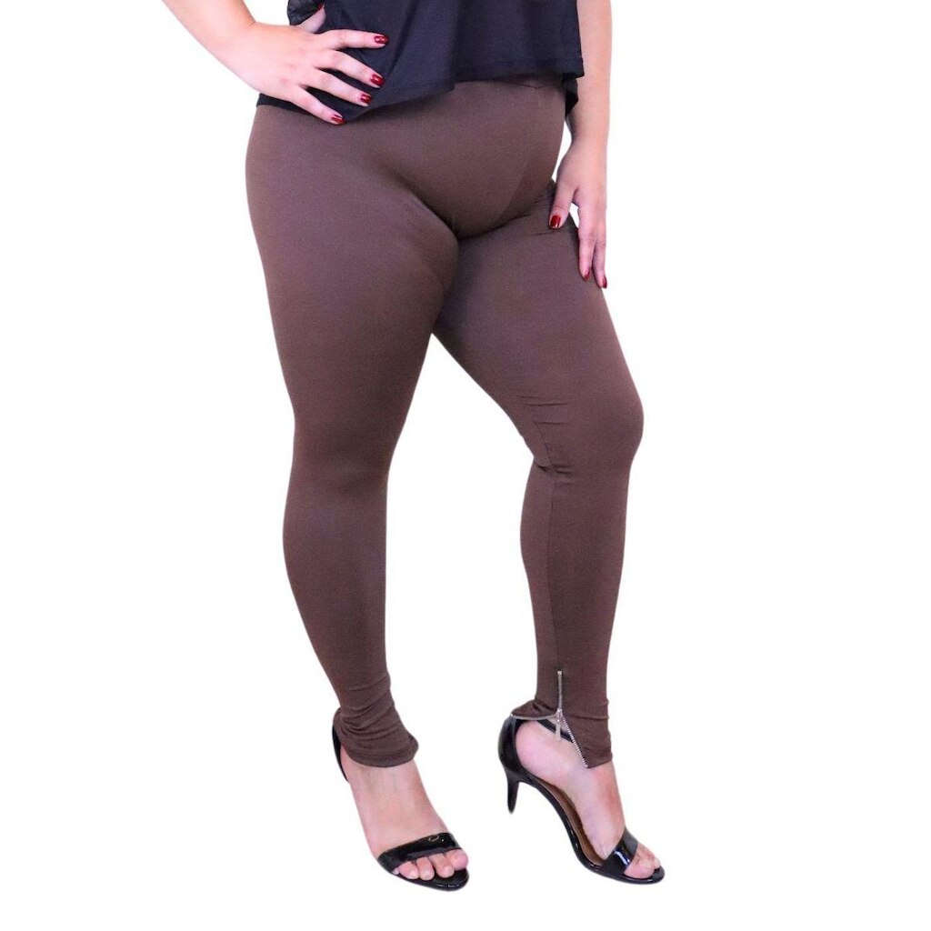 Calça Legging Plus Size Heide Ribeiro Linha Silver Barra Ziper