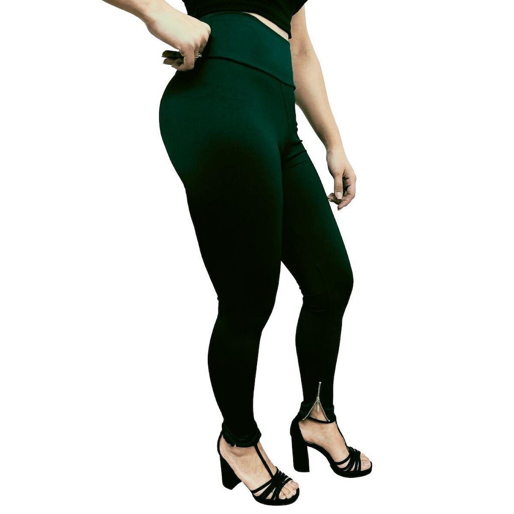 Calça Legging Plus Size Heide Ribeiro Linha Silver Barra Ziper