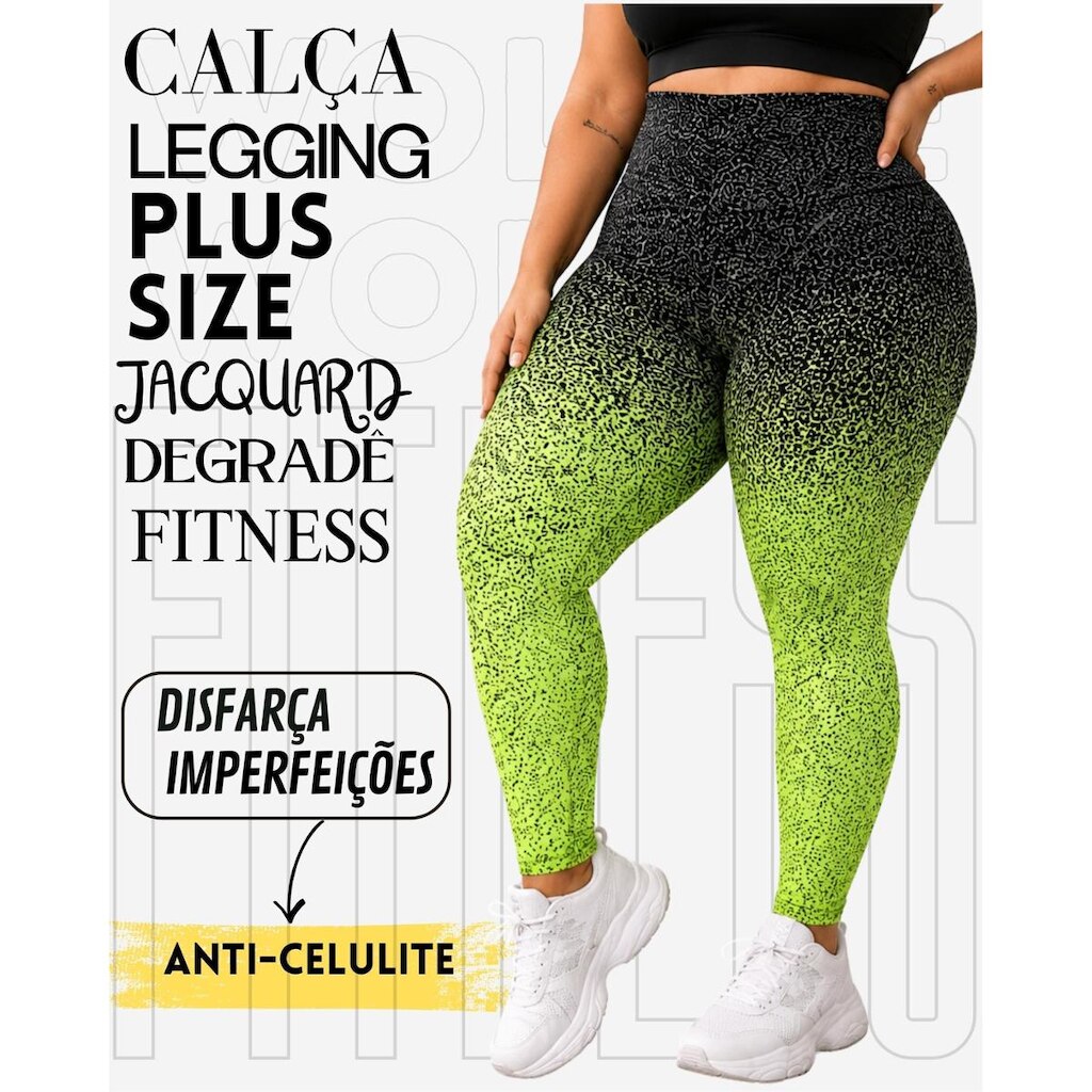 Calça Legging Plus Size Jacquard Degradê Em Poliamida WOLFOX Fitness