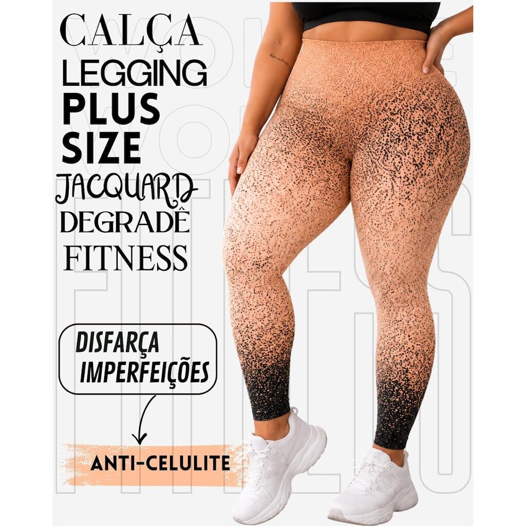 Calça Legging Plus Size Jacquard Degradê Em Poliamida WOLFOX Fitness