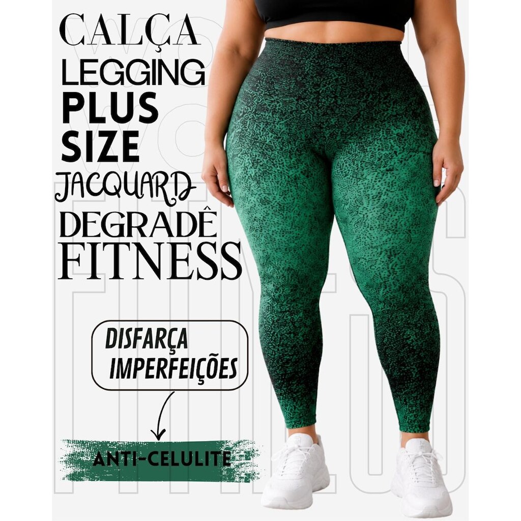 Calça Legging Plus Size Jacquard Degradê Em Poliamida WOLFOX Fitness