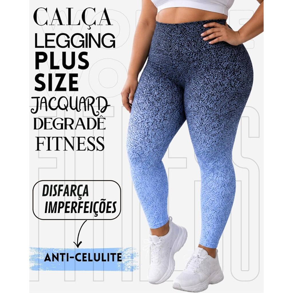 Calça Legging Plus Size Jacquard Degradê Em Poliamida WOLFOX Fitness