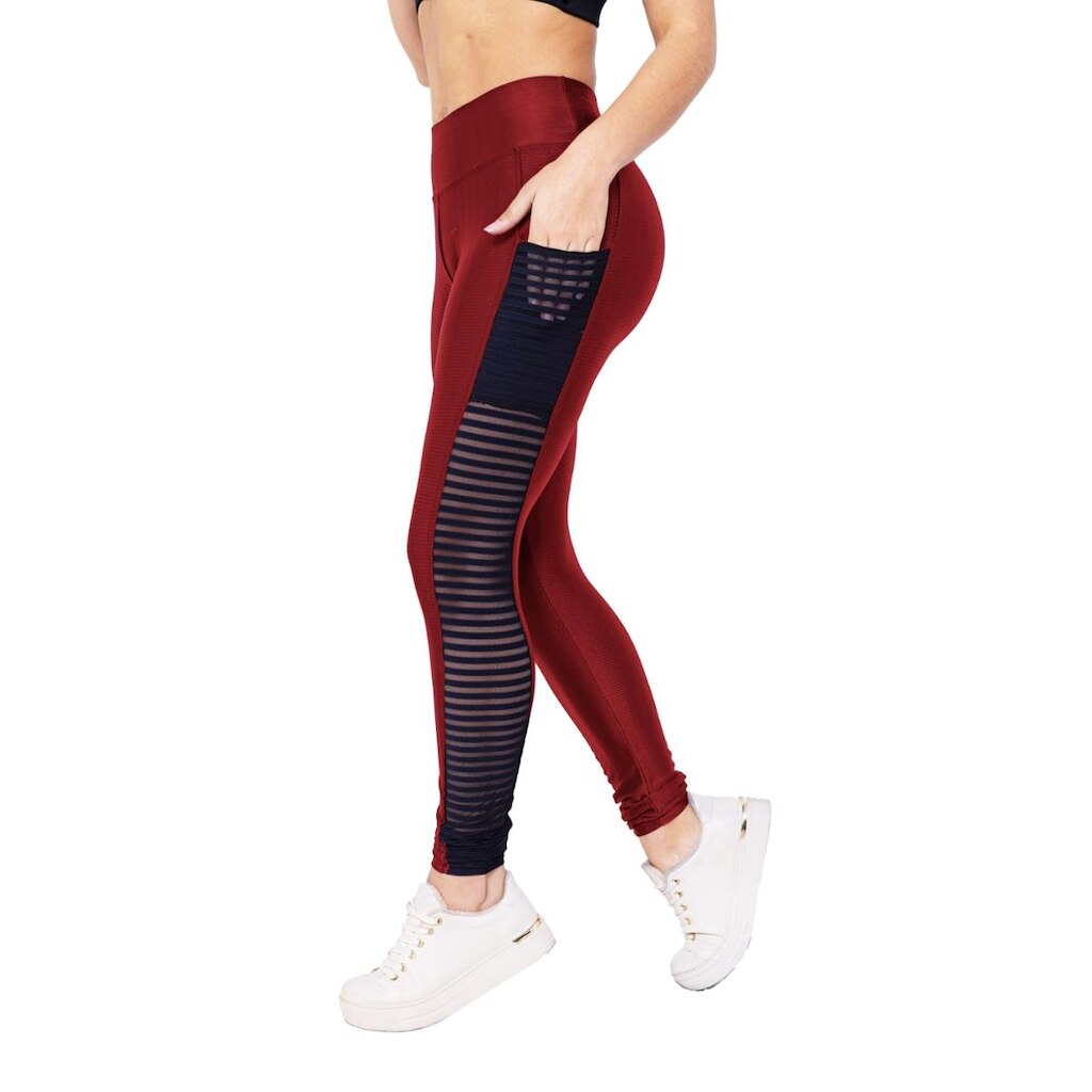 Calça Legging Poliamida 3D Com Renda e Bolso Lateral
