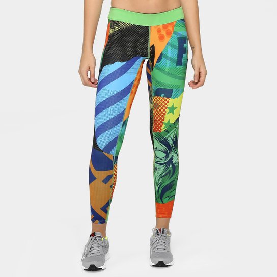 Calça Legging Reebok Reversbl Chase Feminina - Verde+laranja