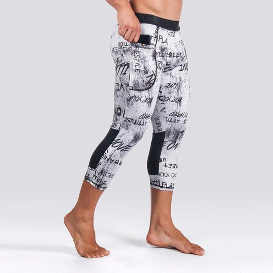 Calça Legging ¾ Surty Masculina - Branco+Preto Menor preço em Calça Legging ¾ Surty Masculina - Branco+Preto
