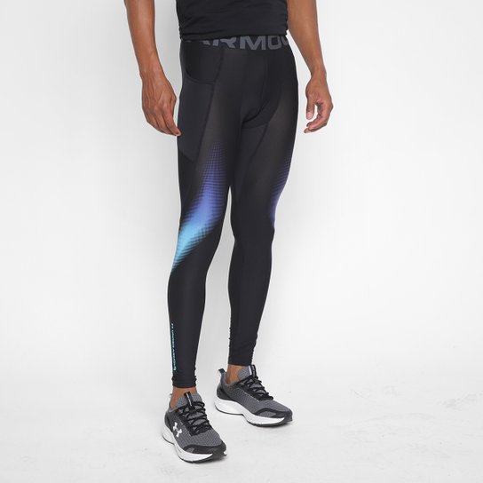 Calça Legging Under Armour HG Armour Novelty Lgs Masculina - Preto+Azul Menor preço em Calça Legging Under Armour HG Armour Novelty Lgs Masculina - Preto+Azul