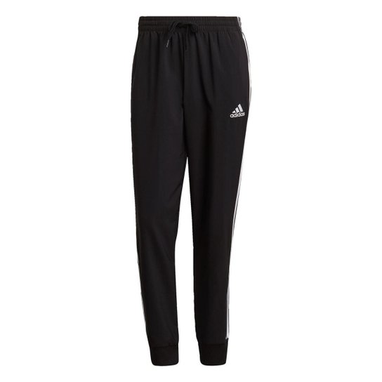 Calça Malha Barra Afunilada AEROREADY Essentials 3-Stripes Adidas - Preto+Branco Menor preço em Calça Malha Barra Afunilada AEROREADY Essentials 3-Stripes Adidas - Preto+Branco