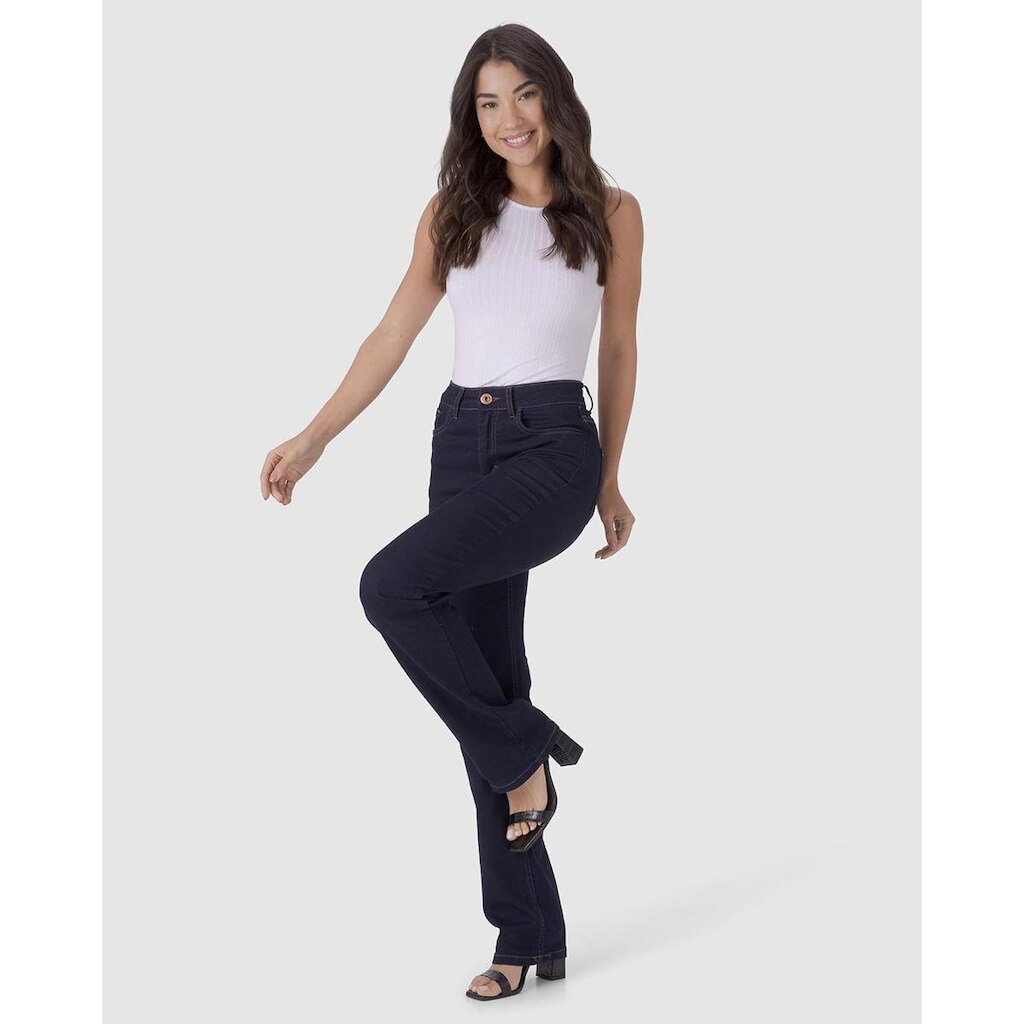 Calça Malwee Reta Cintura Média Flex Jeans Feminina