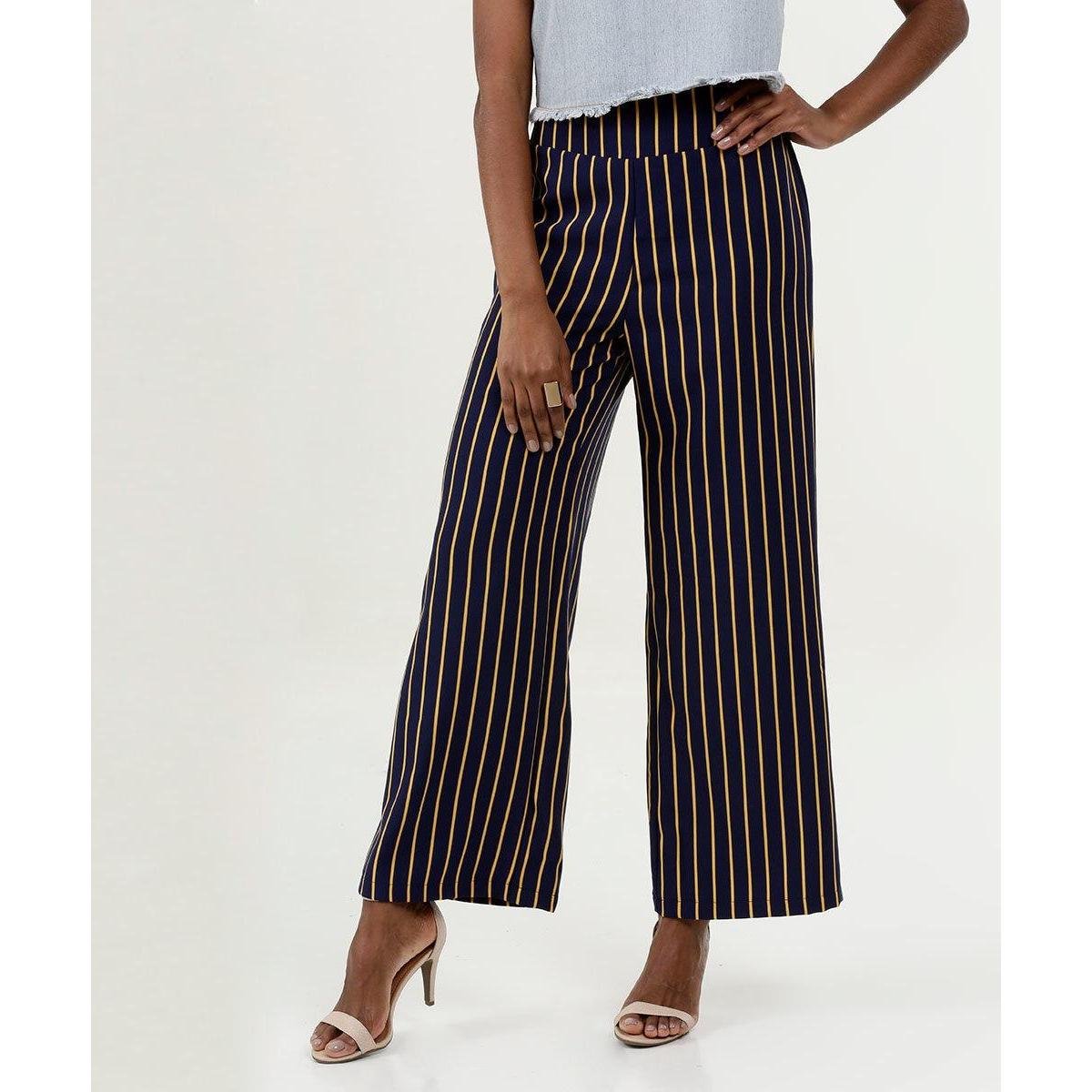 Calça Marisa Pantalona Listrada Feminina - Azul+amarelo | Netshoes