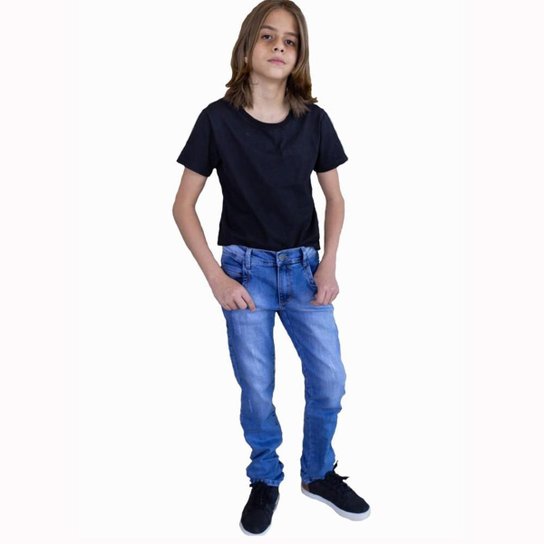 Calça Masculina Infanto Juvenil Tradicional Jeans Com Licra 2 - Azul Claro+Marinho Menor preço em Calça Masculina Infanto Juvenil Tradicional Jeans Com Licra 2 - Azul Claro+Marinho
