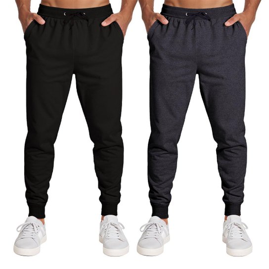 Calça Masculina Moletom Flanelada Slim Bolsos Algodão Kit 2 - Preto Menor preço em Calça Masculina Moletom Flanelada Slim Bolsos Algodão Kit 2 - Preto