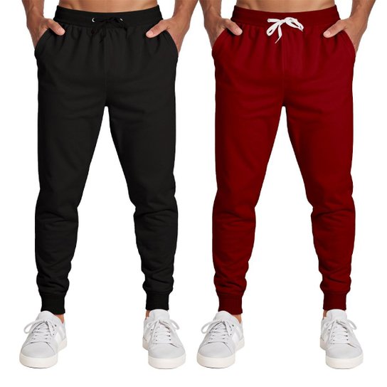 Calça Masculina Moletom Flanelada Slim Bolsos Algodão Kit 2 - Preto+Vinho Menor preço em Calça Masculina Moletom Flanelada Slim Bolsos Algodão Kit 2 - Preto+Vinho