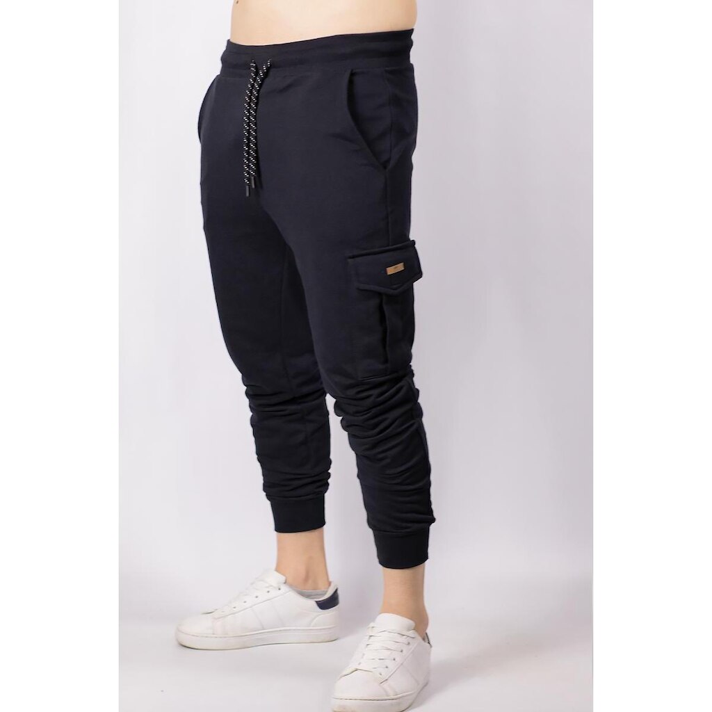 Calça Masculina Moletom Jogger Bolso Cargo Preta