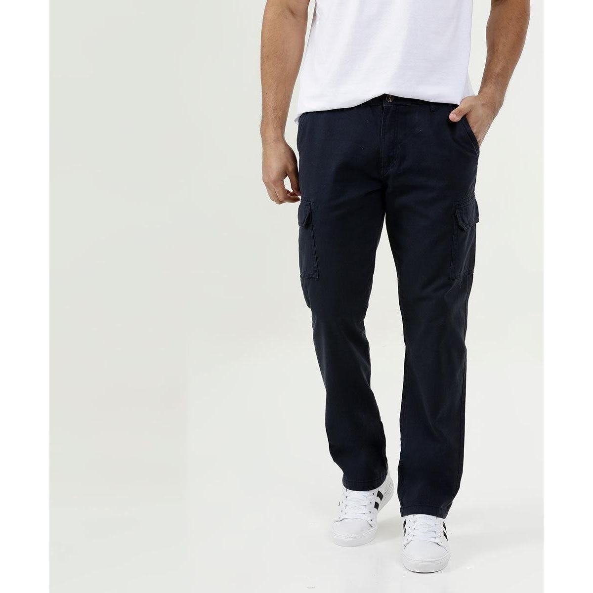 Calça Masculina Sarja Cargo - 10037273446 - Marinho | Netshoes