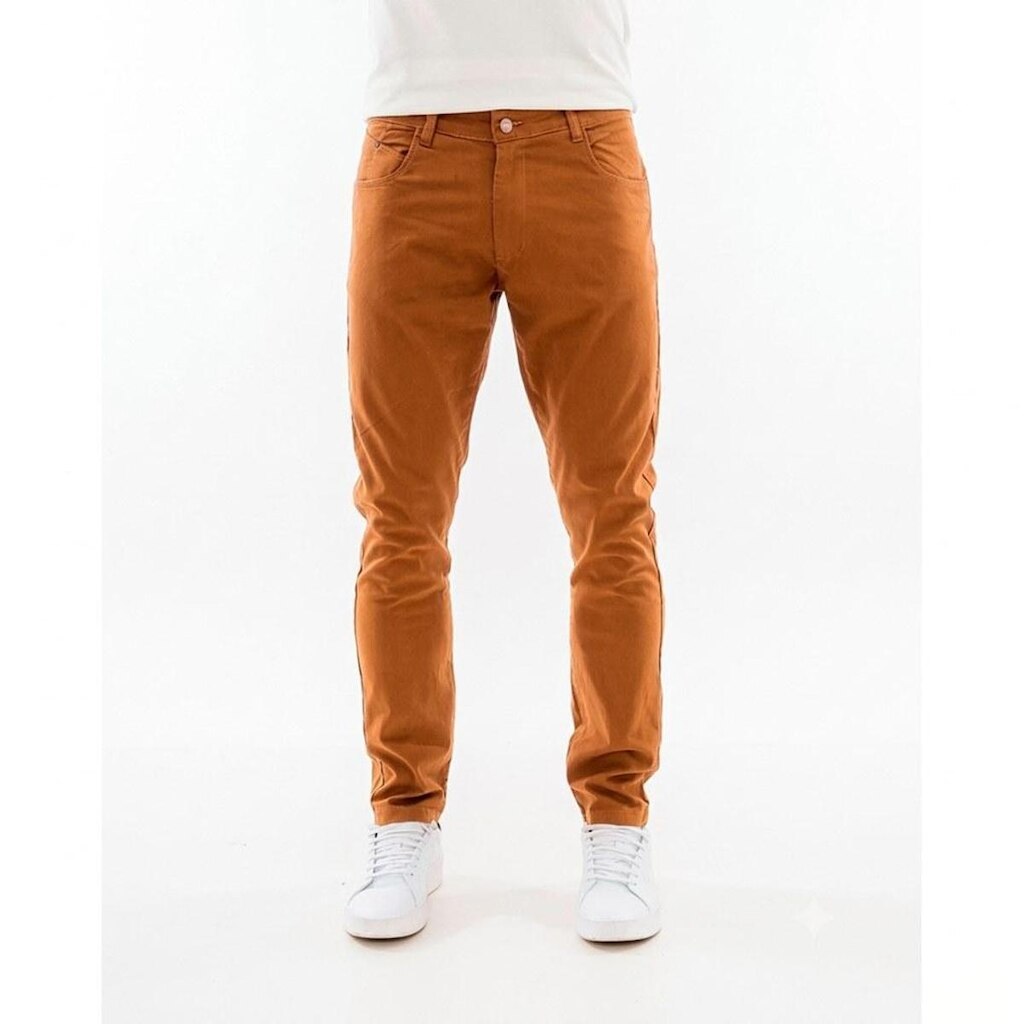 Calça Masculina Skinny Em Sarja Bege Prs