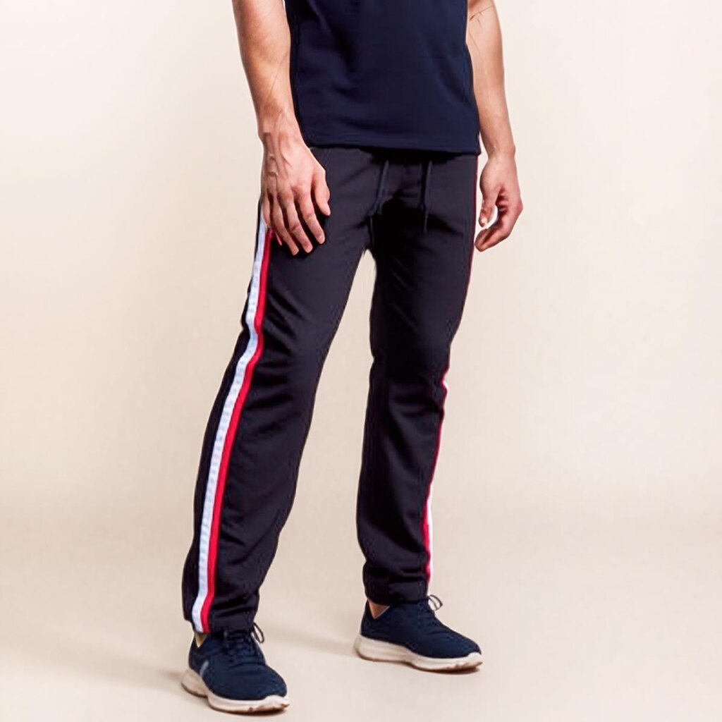 Calça Masculina Tactel Popular com Listras Laterais e Cós Elástico