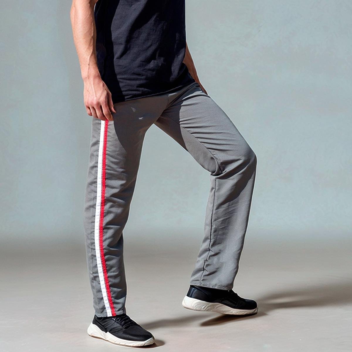 Calça Masculina Tactel Popular com Listras Laterais e Cós Elástico Menor preço em Calça Masculina Tactel Popular com Listras Laterais e Cós Elástico