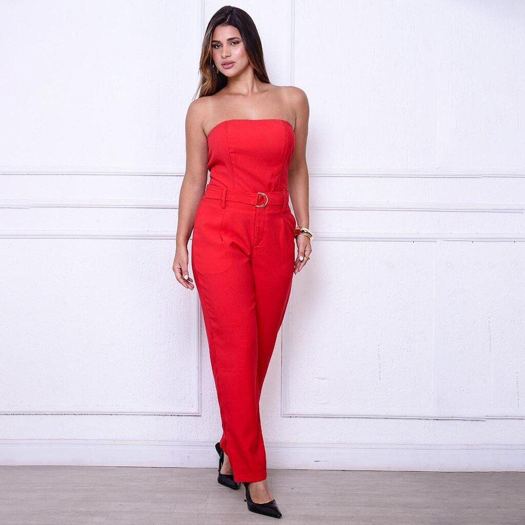 Calça Mirela BBonnie – Alfaiataria Sensorial com Cinto Vermelho