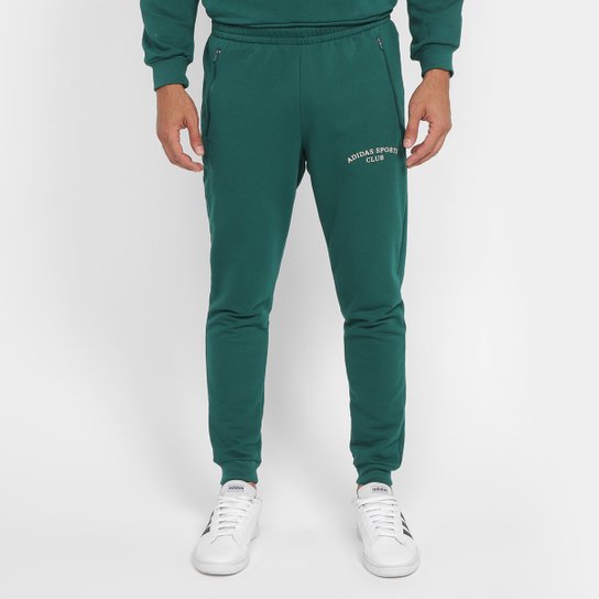Calça Moletom Adidas Sports Club - Verde escuro Menor preço em Calça Moletom Adidas Sports Club - Verde escuro