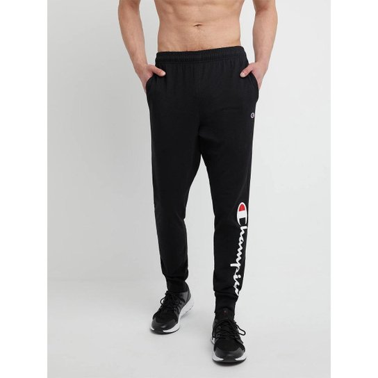 CALÇA MOLETOM CHAMPION JERSEY SCRIPT VERTICAL INK - Preto Menor preço em CALÇA MOLETOM CHAMPION JERSEY SCRIPT VERTICAL INK - Preto