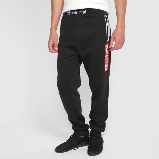 Calça Moletom Ecko Stripe Masculina - Preto Menor preço em Calça Moletom Ecko Stripe Masculina - Preto