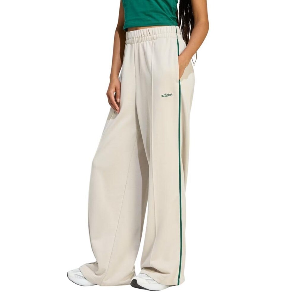 Calça Moletom Feminina Adidas Pantalona Bege - JZ0192