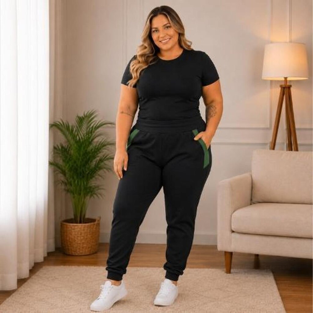 Calça Moletom Feminina Cereja Rosa Curves