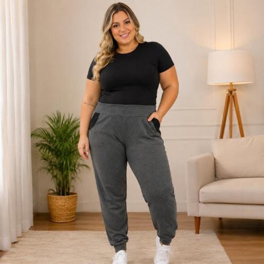 Calça Moletom Feminina Cereja Rosa Curves