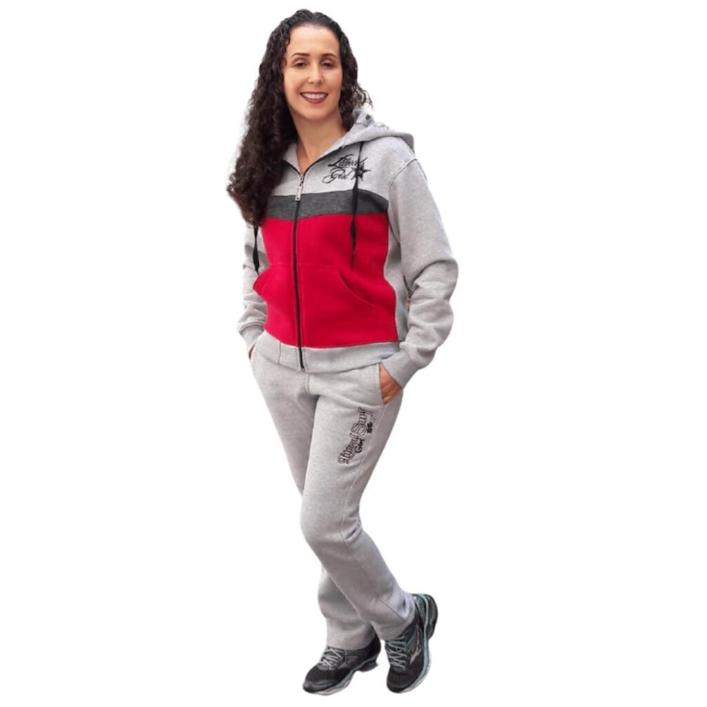 Calça Moletom Feminina Reta Flanelada com bolsos Mescla claro