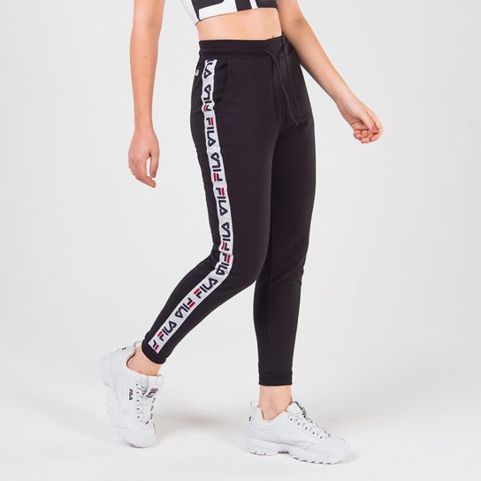 Calça Moletom Fila Easy Tape Feminina Preto+Branco Netshoes