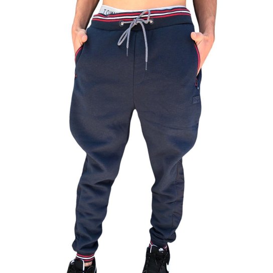 Calça Moletom Flanelada Masculina Com Punho Ziper Inverno Gangster - Azul Menor preço em Calça Moletom Flanelada Masculina Com Punho Ziper Inverno Gangster - Azul