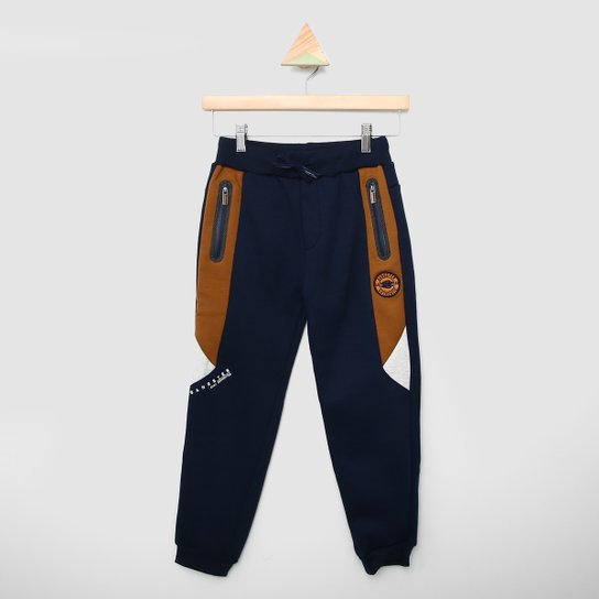Calça Moletom Infantil Gangster Bolsos Com Zíper Menino - Azul Menor preço em Calça Moletom Infantil Gangster Bolsos Com Zíper Menino - Azul