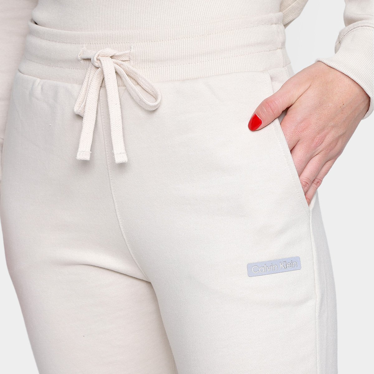 Calça Moletom Jogger Calvin Klein Modern Graphic Feminina Areia