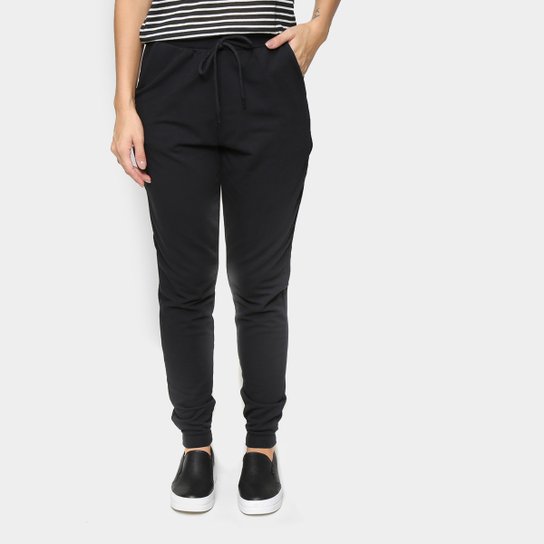 Calça Moletom Jogger Marialicia Básica Feminina - Preto