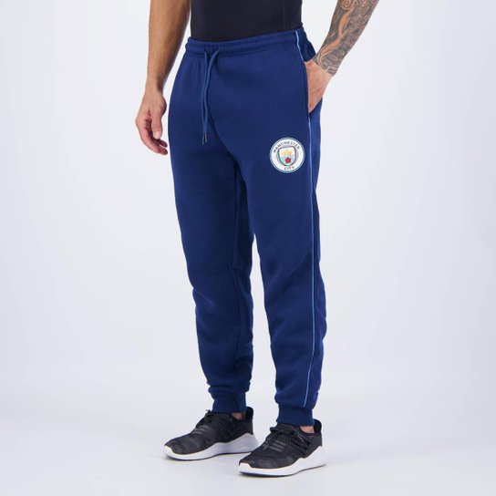 Calça Moletom Manchester City Escudo Marinho