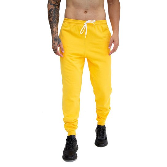 Calça Moletom Skinny Lisa Infantil Básica - Amarelo Menor preço em Calça Moletom Skinny Lisa Infantil Básica - Amarelo