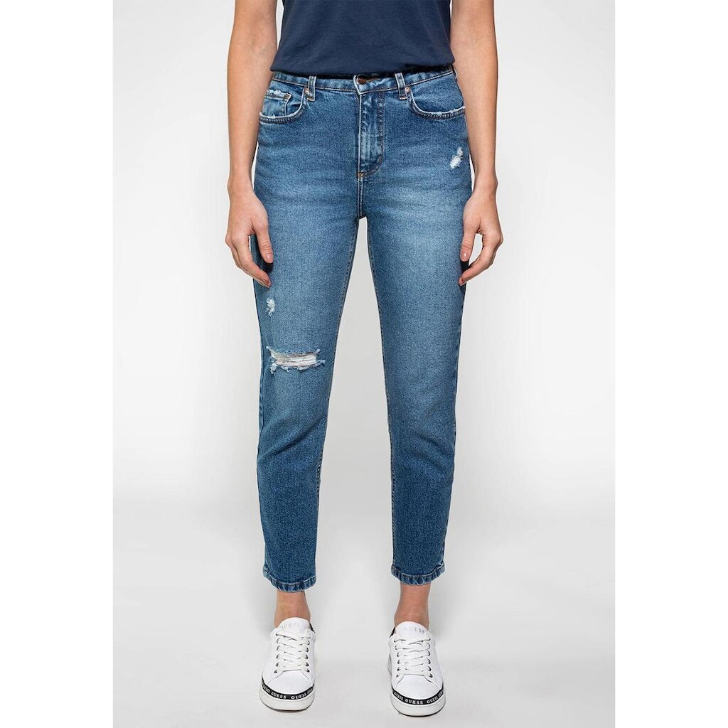 Calça Mom Jeans Puídos Fit Guess Azul