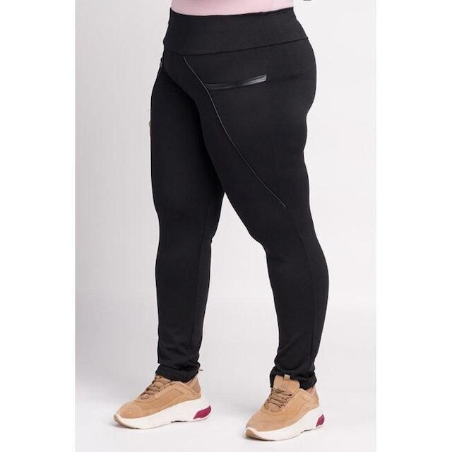 Calça Montaria Feminina Plus Size Peluciada Detalhes Filete Bolsos Fake Frente - Serena