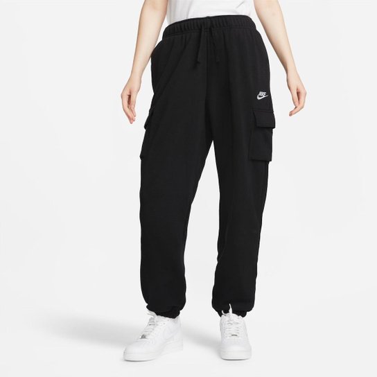 Calça Nike Sportswear Club Fleece Cargo Feminina - Preto+Branco Menor preço em Calça Nike Sportswear Club Fleece Cargo Feminina - Preto+Branco