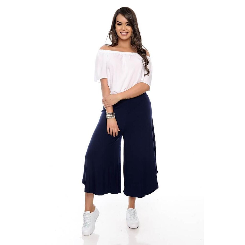 Calça Pantacourt com Cós B'Bonnie Noemi Azul Marinho