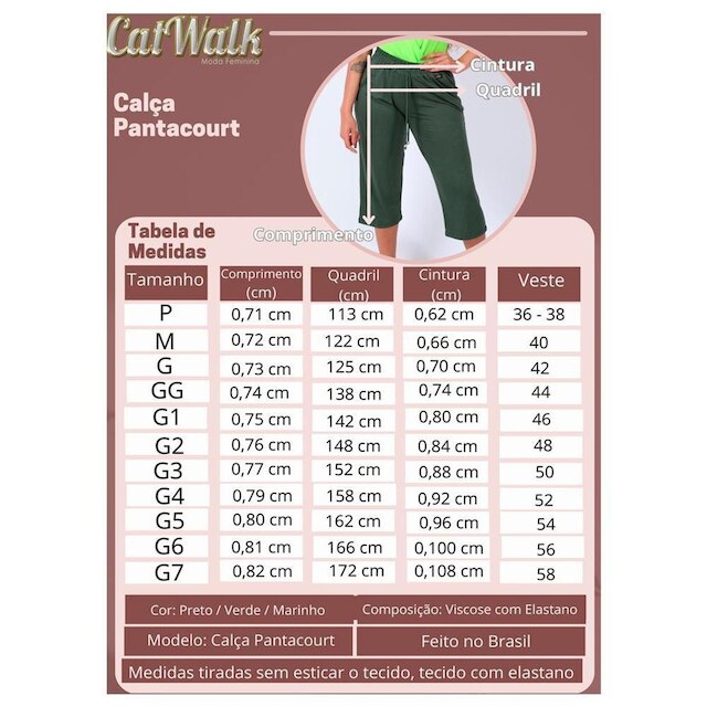 Calça Pantacourt Feminina Catwalk Viscolycra