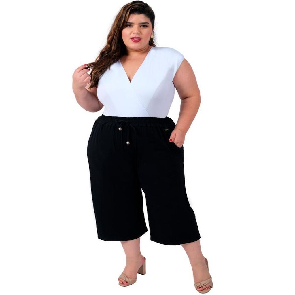 Calça Pantacourt Feminina Plus Size Catwalk Viscolycra