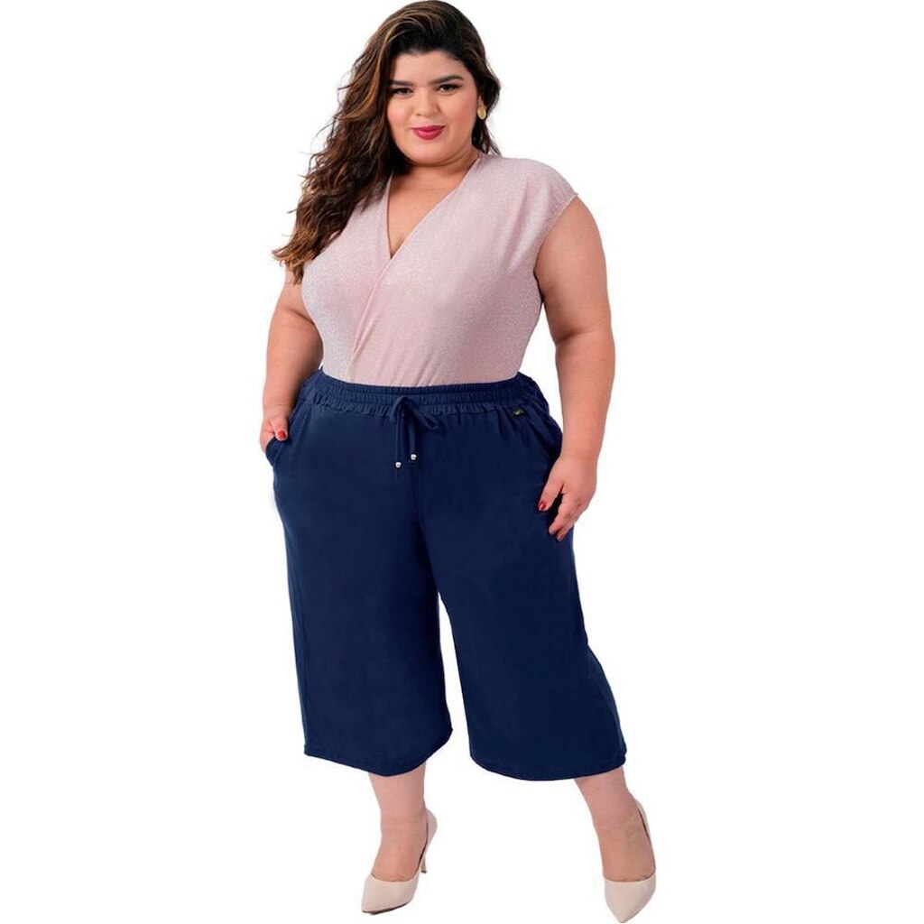 Calça Pantacourt Feminina Plus Size Catwalk Viscolycra