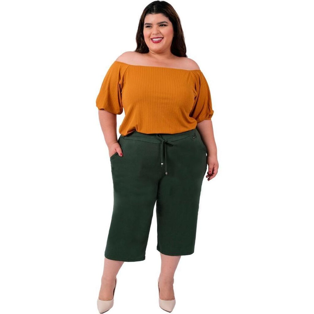 Calça Pantacourt Feminina Plus Size Catwalk Viscolycra