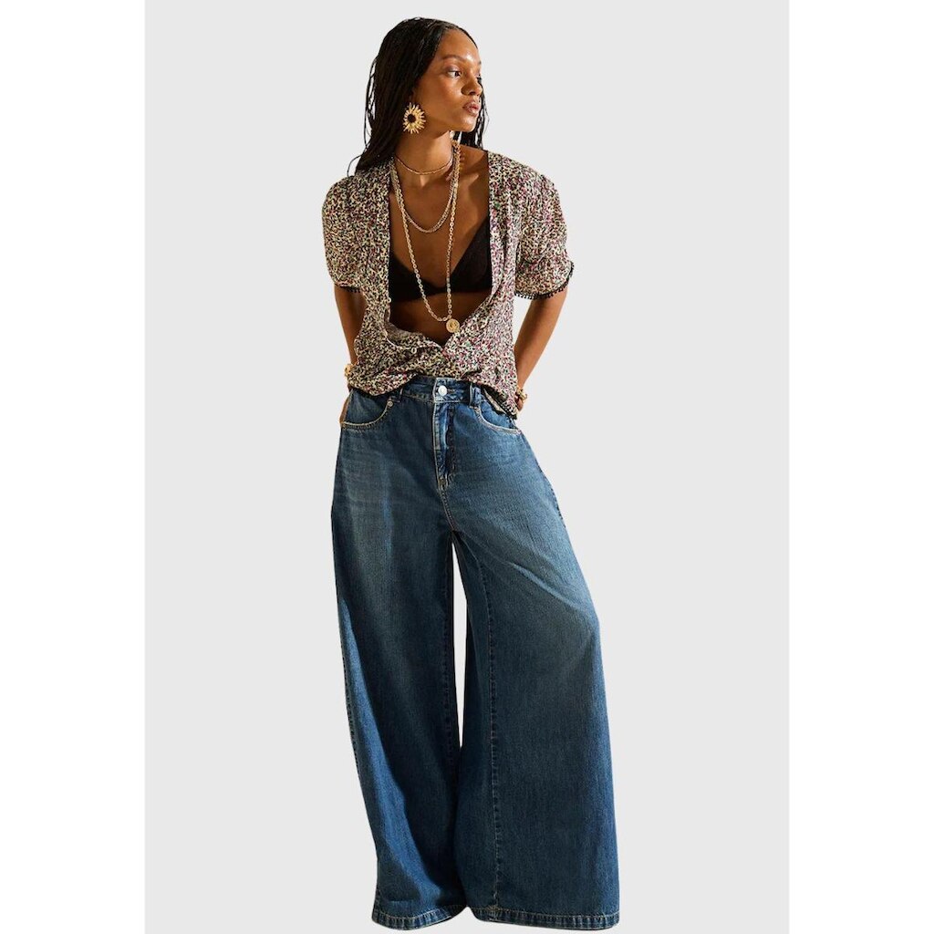 Calça Pantalona Alta Azul Morena Rosa