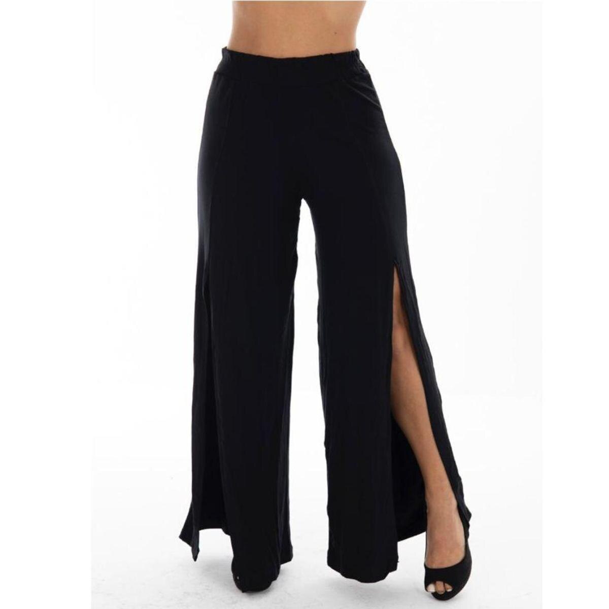 Calca Pantalona Feminina Com Fenda Cintura Alta Calça Flare Menor preço em Calca Pantalona Feminina Com Fenda Cintura Alta Calça Flare