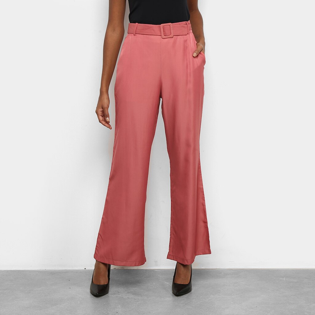 Calça Pantalona Road Mel Com Cinto Feminina
