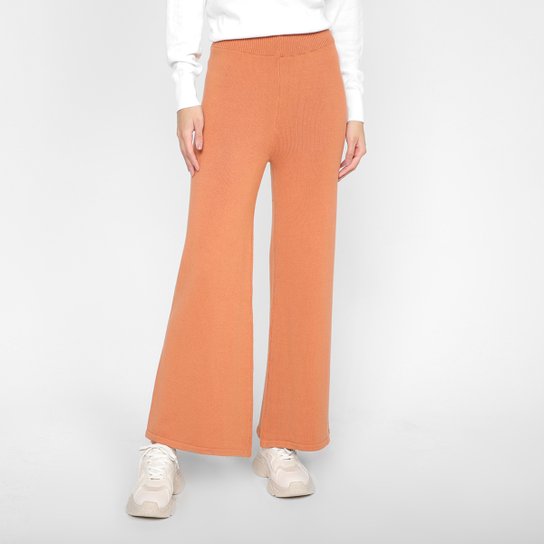 Calça Pantalona Tricô Hering Cintura Alta Feminina - Laranja Menor preço em Calça Pantalona Tricô Hering Cintura Alta Feminina - Laranja