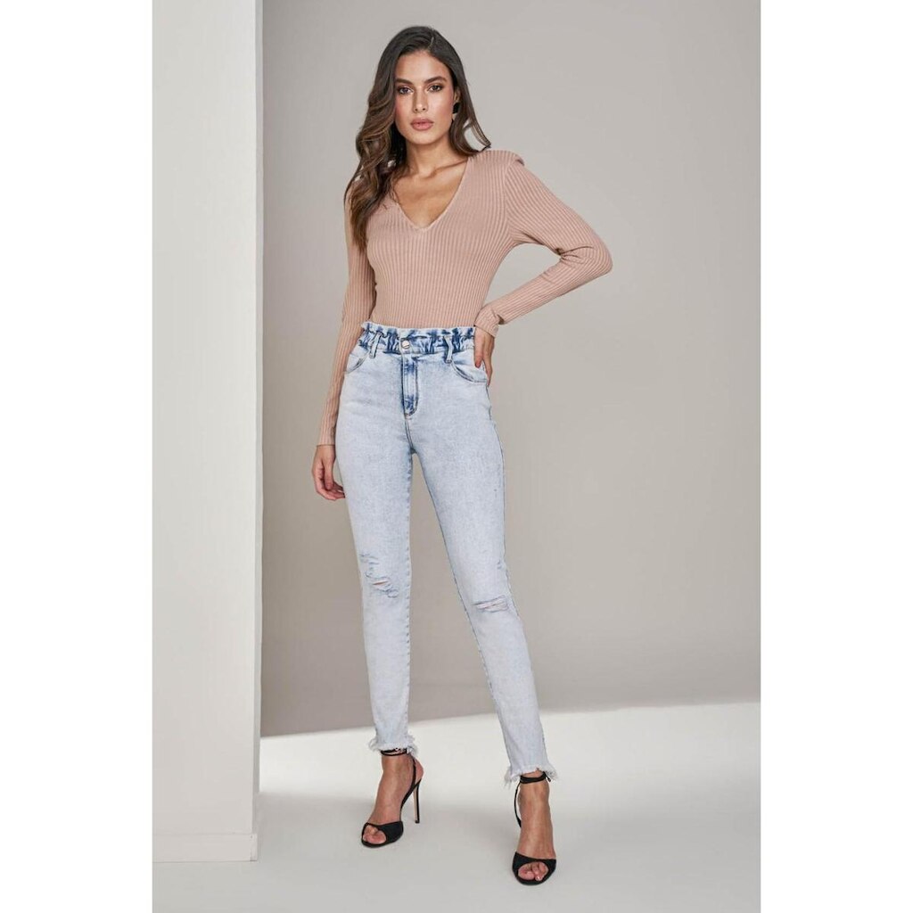 Calça Pin-Up Lado Avesso Jeans Azul Claro Tam. 38